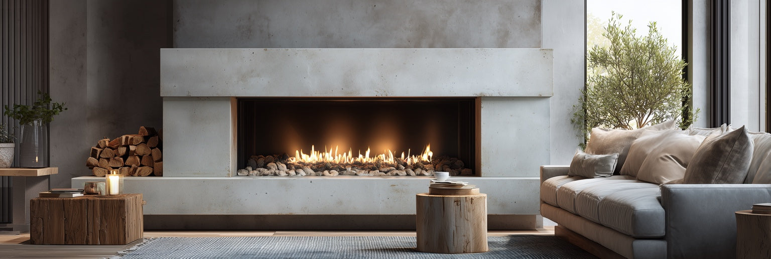 modern gas fireplace built in architectural hearth clean flame contemporary living room luxury home heating